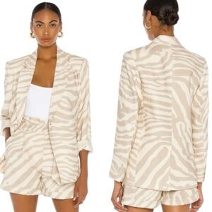 NWT ANINE BING Linen Cotton Kaia Blazer in Sand Zebra Oversized Size XS